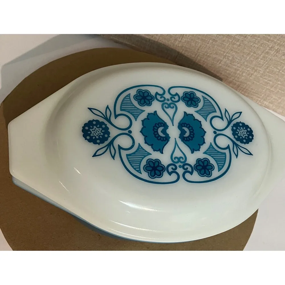 Pyrex Casserole Dish Unisex 1.5 QT Blue Excellent Horizon Blue Floral 043 Lid